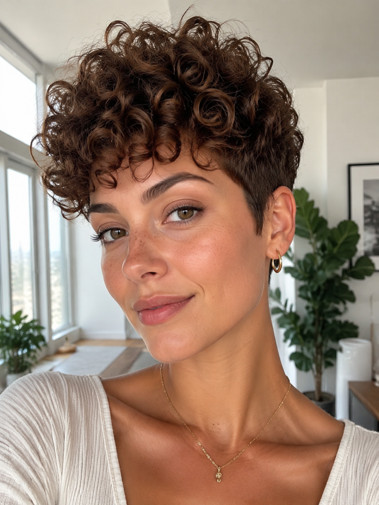 Curly Pixie with Volume on Top