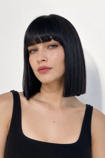 Shoulder-Length Bob with Blunt Bangs