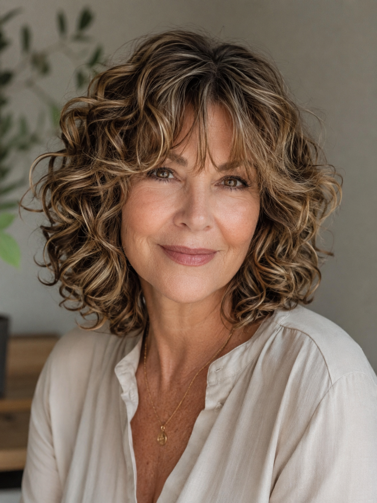 Curly Hairstyles with Bangs for Women Over 50