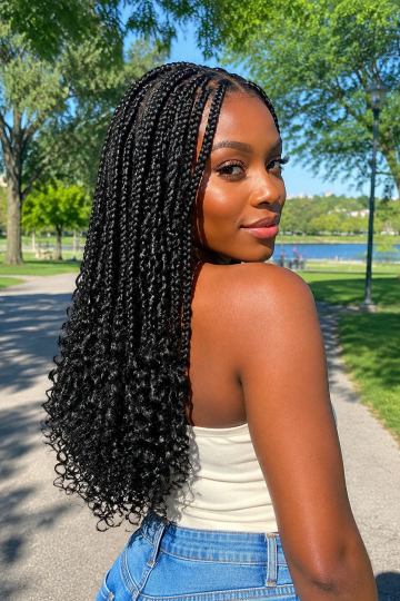 Large Box Braids with Curly Ends