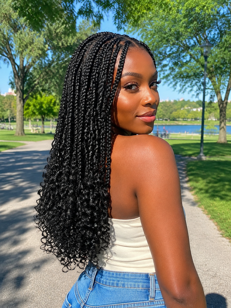 Large Box Braids with Curly Ends