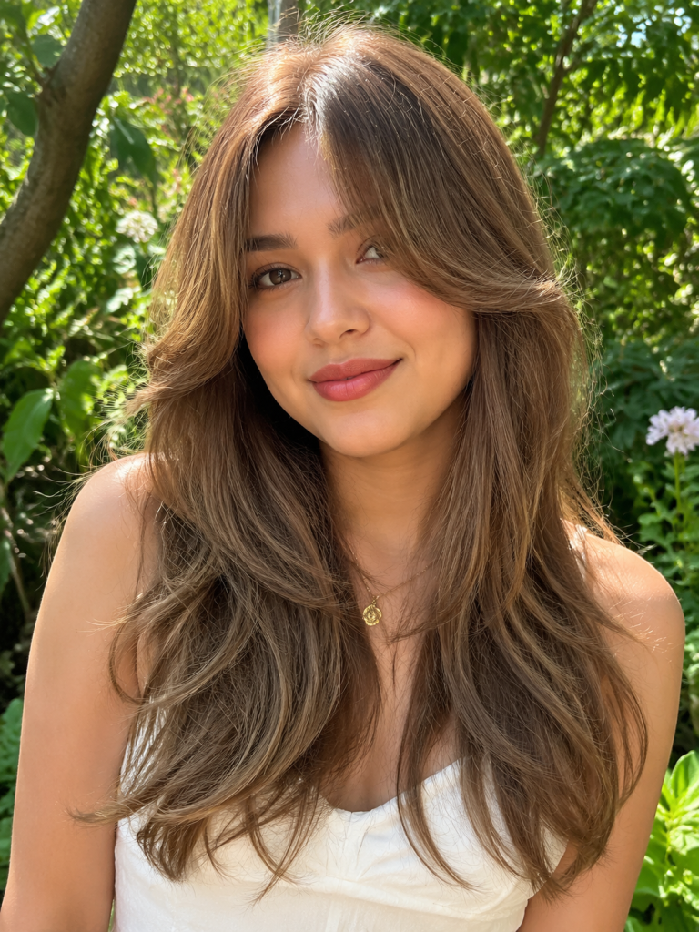 Long Jaw-Length Curtain Bangs