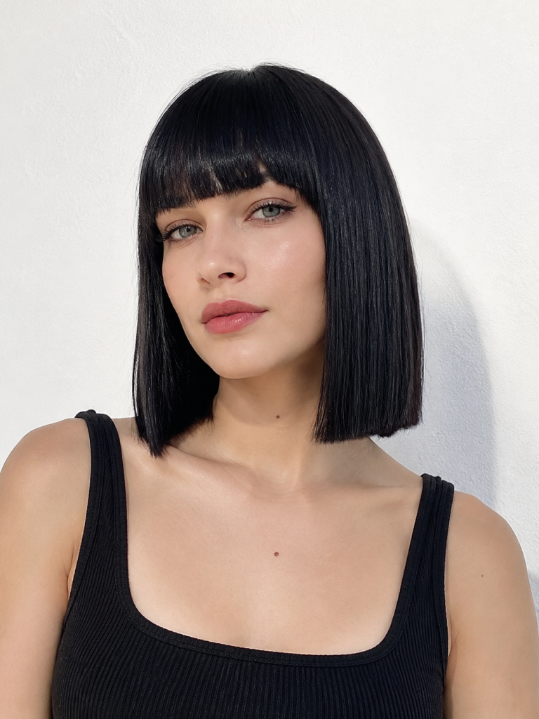 Shoulder-Length Bob with Blunt Bangs