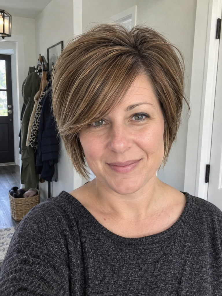 Stacked Wedge with Side-Swept Bangs